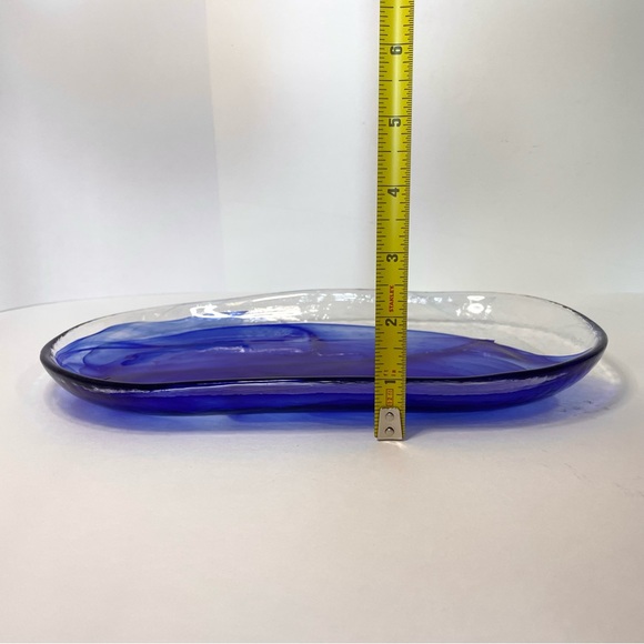Glass Cobalt Blue Swirl Trinket Serving Tray Dish - Picture 13 of 15